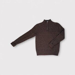 Leo & Nicole Sweater Womens Petite Large Brown Cotton Half Zip Cable Knit